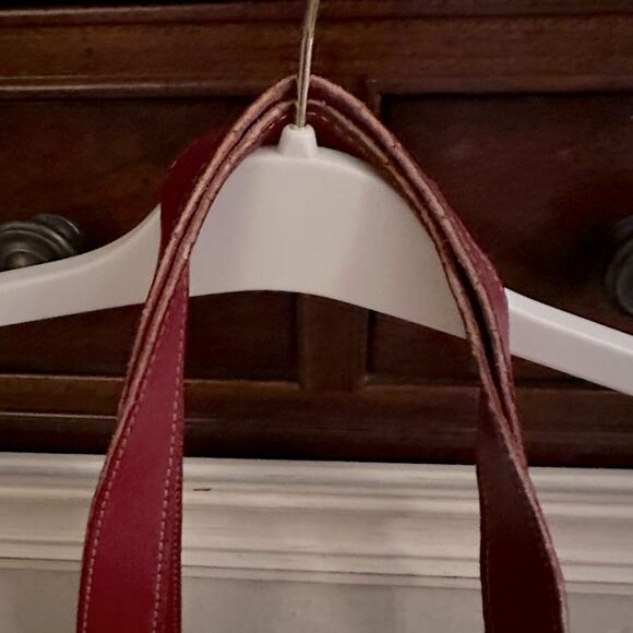 Vintage Coach brown canvas tote w deep red leather details - Picture 7 of 15